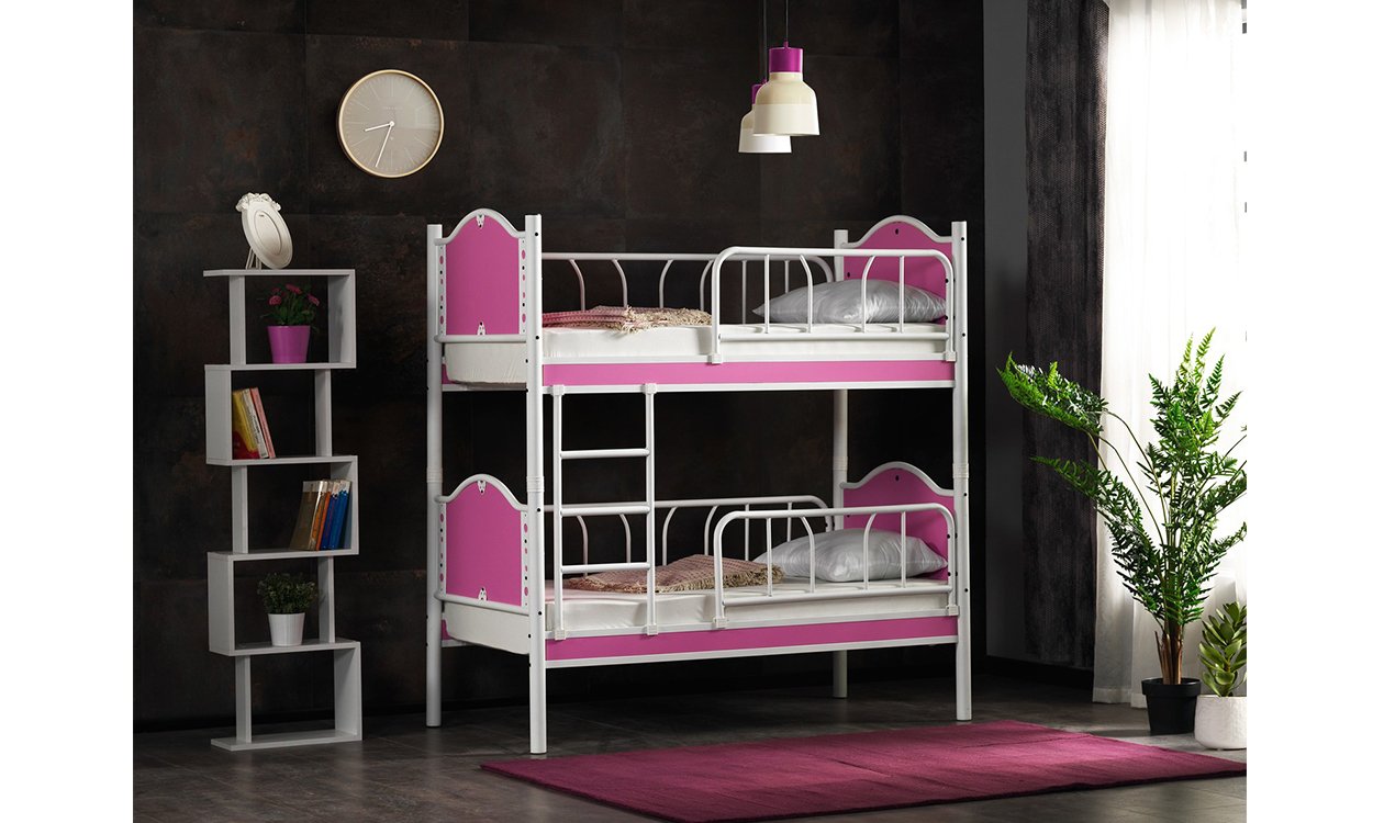 Mercan Metal Ahşap Ferfoje Ranza 90*200 cm(Pembe)