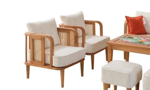 Flora Bahçe Mobilyası (Salon, Balkon, Cafe, Ofis) 3+2+1+1+Masa+ 2 Puf