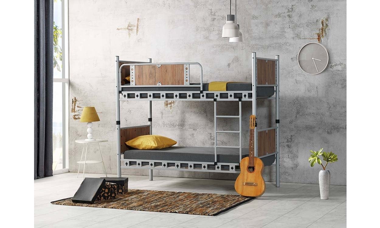 Efes Metal Ahşap Tek Kişilik Ranza 90*200 cm(Ceviz)