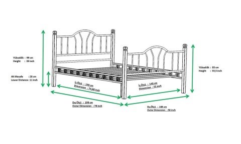 İzlanda Metal/Ahşap Çift Kişilik Karyola 140*190 cm