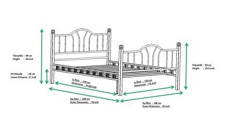 İzlanda Metal/Ahşap Çift Kişilik Karyola 140*190 cm
