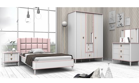 Florya Genç Odası Takımı (Pembe) (3 Kapılı Dolap* Karyola * Komodin)