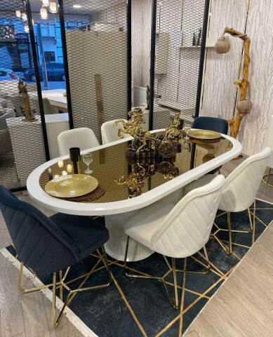 Guccix Ekru  Yemek Masası ve 6 Sandalye