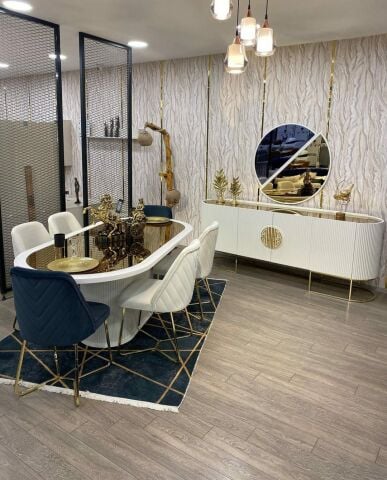 Guccix Ekru  Yemek Masası ve 6 Sandalye