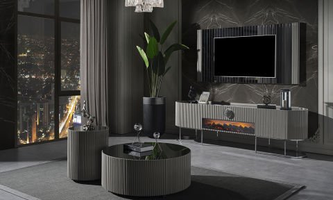 Guccix Gray Şömineli  Tv Ünitesi