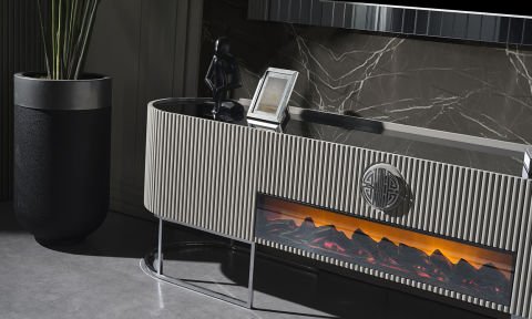 Guccix Gray Şömineli  Tv Ünitesi