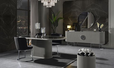 Guccix Gray Yemek Masası ve 6 Sandalye