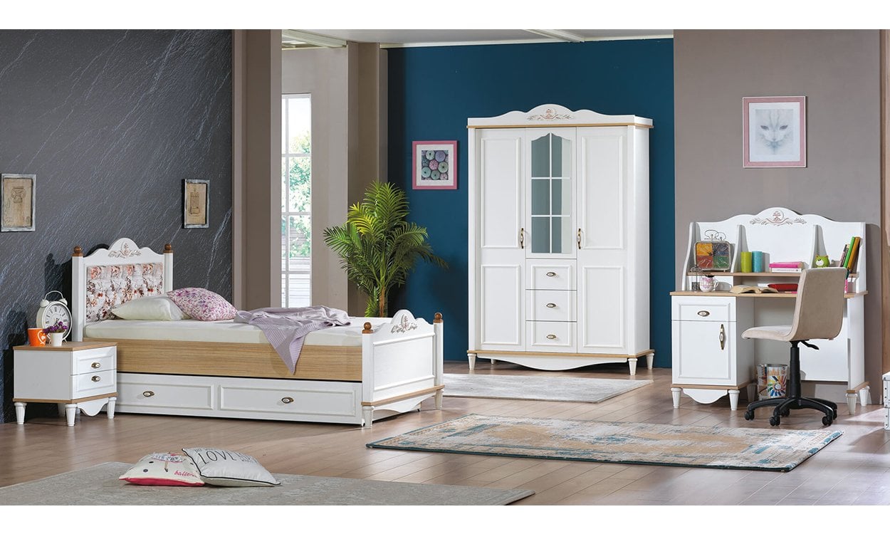 Flora Genç Odası (3 Kapılı Dolap* 100*200 cm Karyola*Komodin)