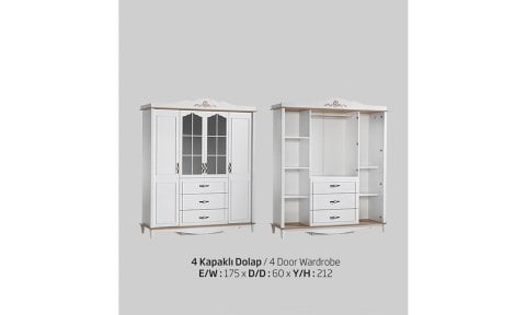 Flora Genç Odası 4 Kapılı Dolap