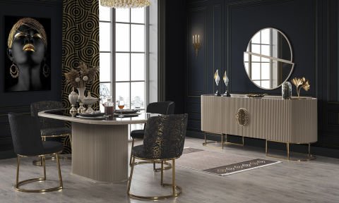 Guccix Cappucino Yemek Masası ve 6 Sandalye