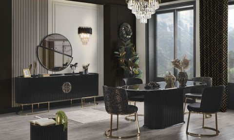 Guccix Siyah Gold Yemek Odası Takımı