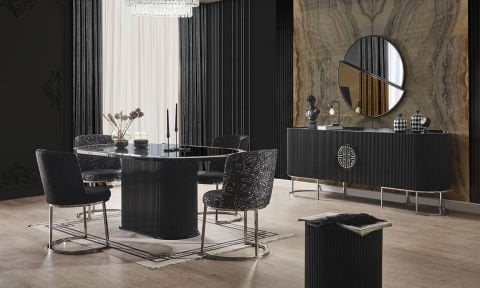 Guccix Siyah Krom Yemek Odası Takımı