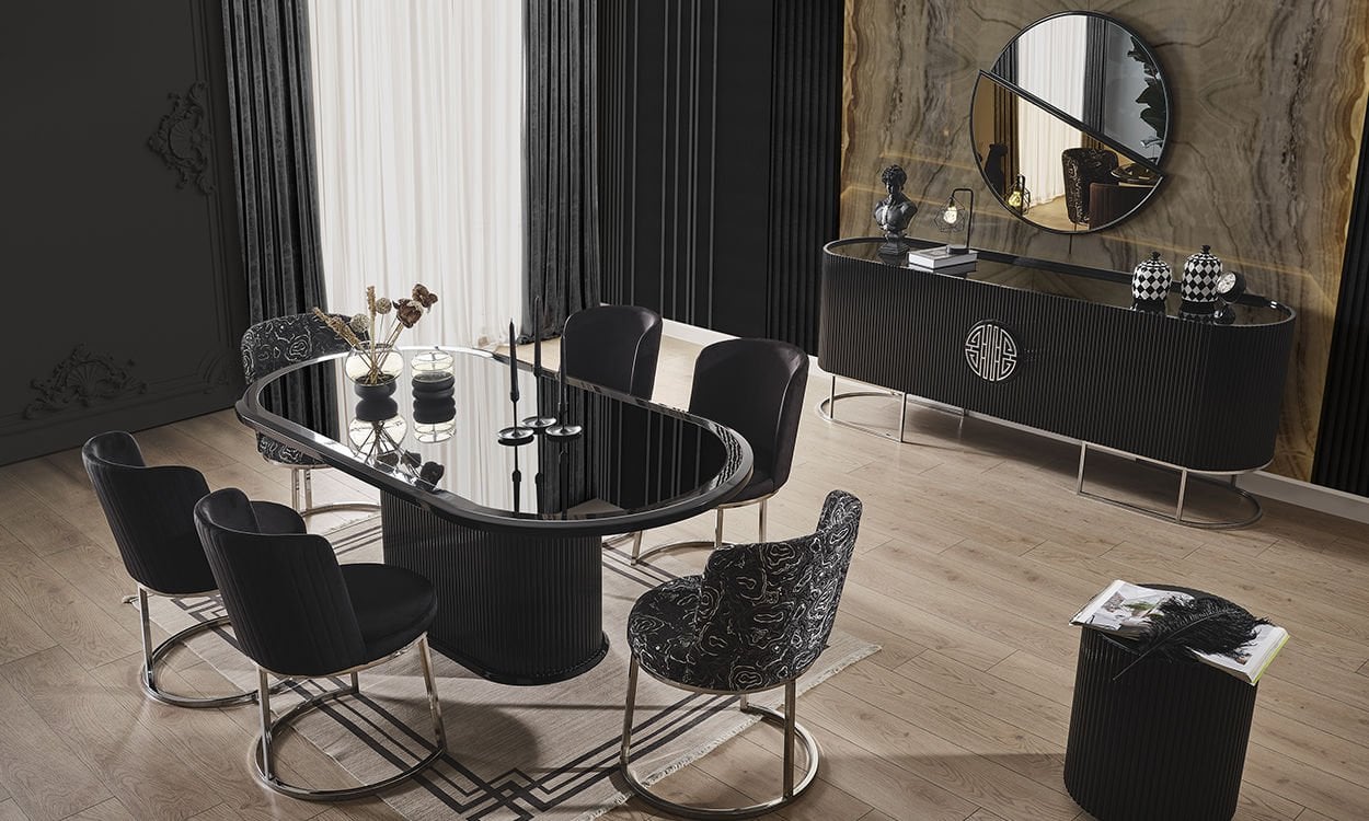Guccix Siyah Krom Yemek Odası Takımı