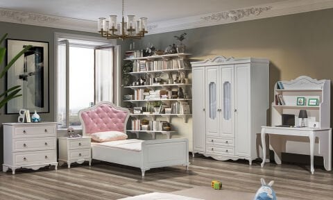 Sude Genç Odası Takımı (4 Kapılı Dolap, Komodin, Başlıklı Karyola)