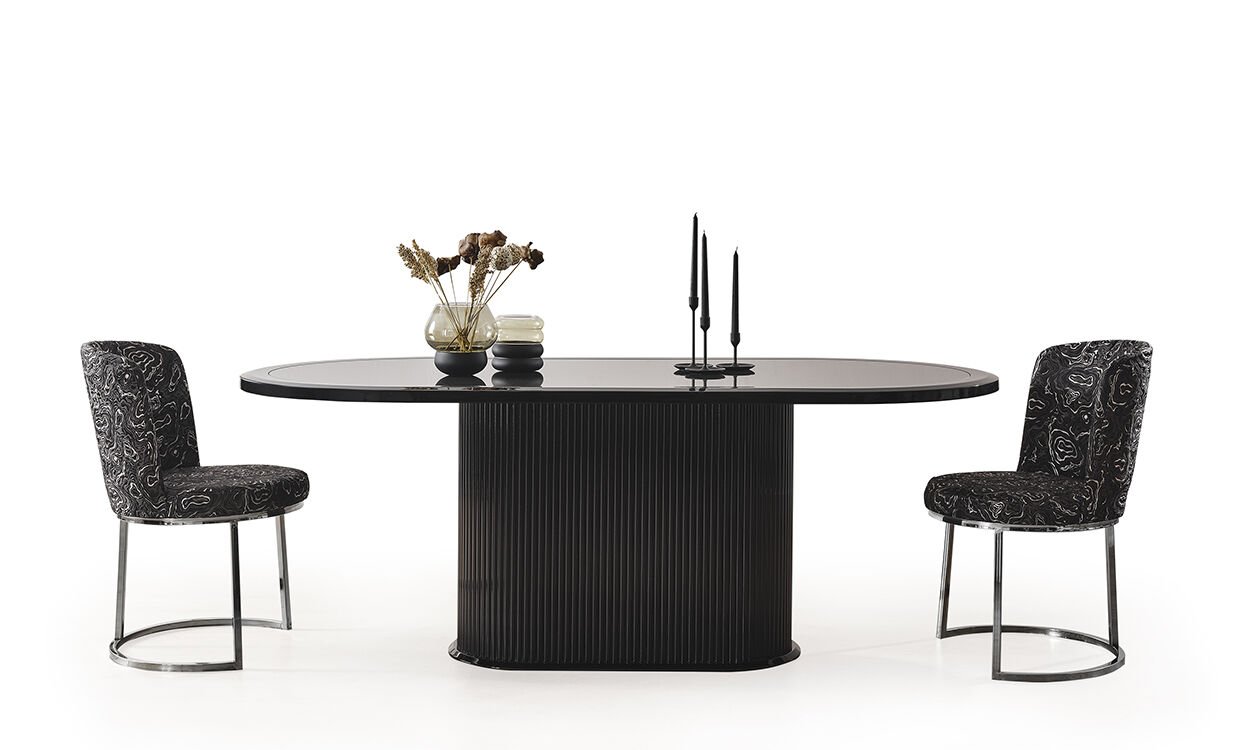 Guccix Siyah Krom Yemek Masası