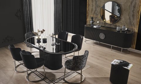 Guccix Siyah Krom Yemek Masası