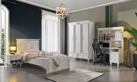 İskenderiye Genç Odası Takımı (3 Kapılı Dolap, Komodin, 100*200 cm Başlıklı Karyola)