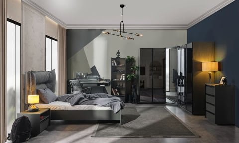 Aura Genç Odası Takımı (3 Kapılı Dolap, Komodin, 100*200 cm Başlıklı Karyola)