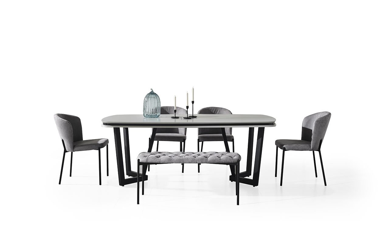 Tesla Plus Yemek Masası ve 4 Sandalye +1 Bench