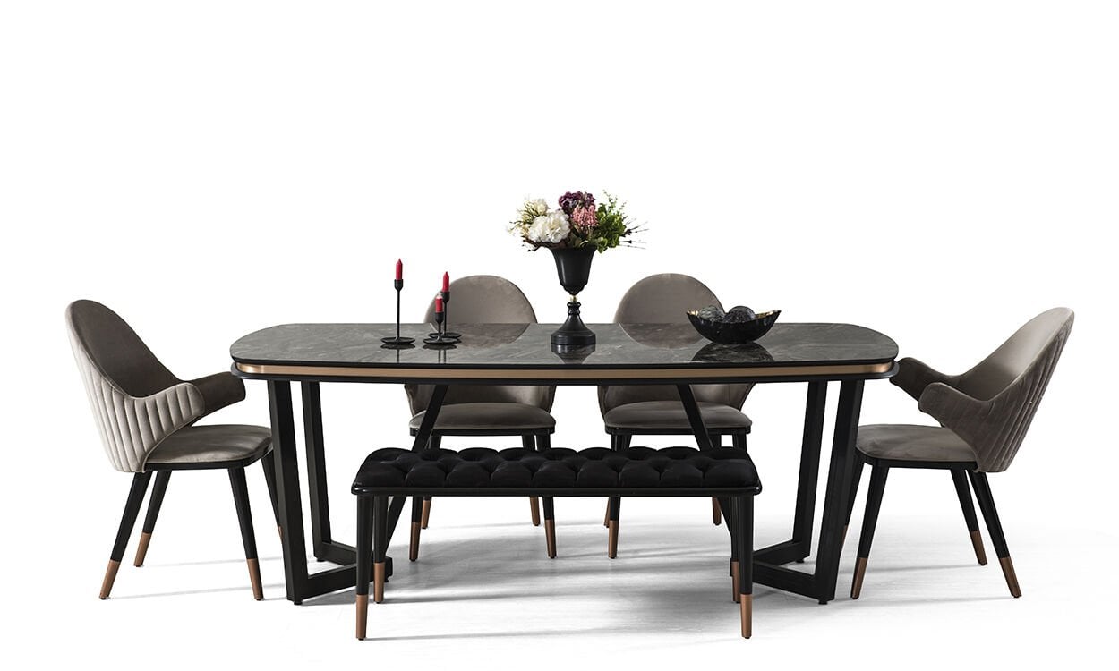Tesla Siyah-Bronz Yemek Masası