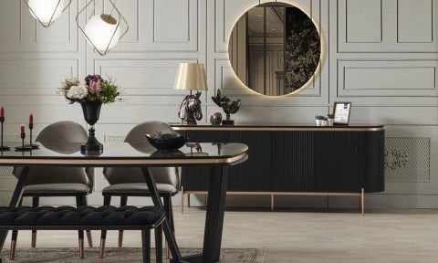 Tesla Siyah-Bronz Yemek Masası