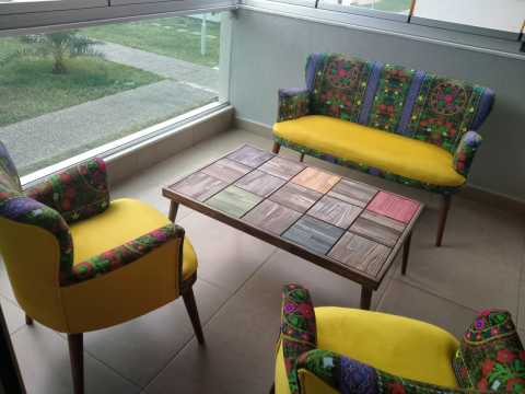 Etnik Desen Sarı 2+1+1+Sehpalı Çay Seti (Balkon, Salon, Ofis, Cafe)