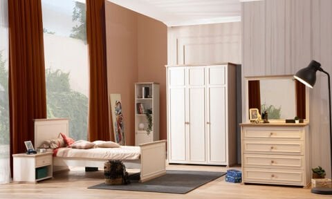 Latte Genç Odası Takımı (3 Kapılı Dolap * 100-200 Başlıklı Karyola* Komodin))