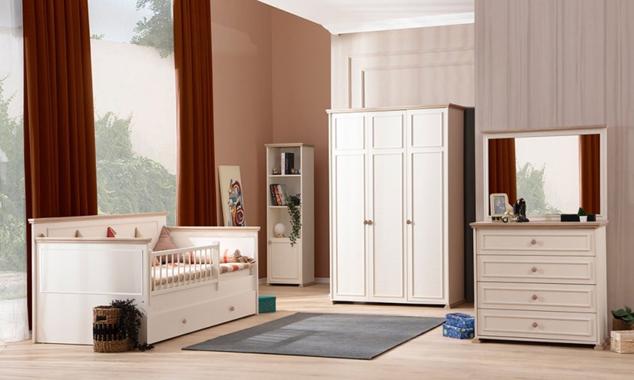 Latte Bebek Odası Takımı (3 Kapılı Dolap * Sedir Yavrulu Karyola*Şifonyer)