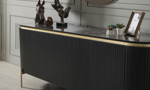 Tesla Siyah-Gold Yemek Odası Takımı