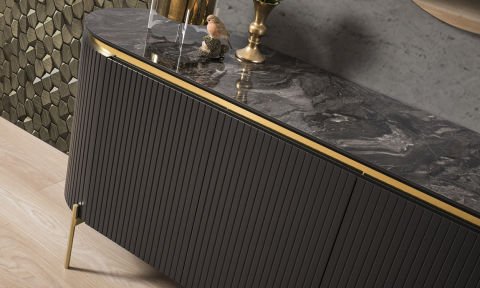 Tesla Siyah-Gold Yemek Odası Takımı