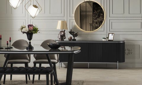 Tesla Siyah-Gümüş Yemek Odası Takımı