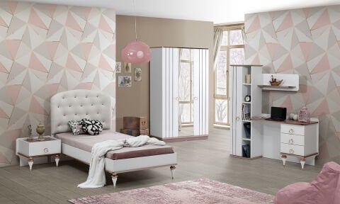 Rose Genç Odası Takımı (3 Kapılı Dolap * 100-200 Başlıklı Karyola* Komodin)