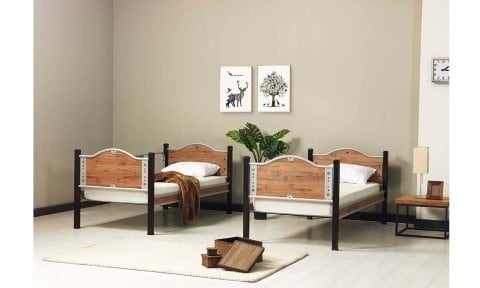 Alara Metal Ahşap Tek Kişilik Ranza 90*200 cm (Ceviz)