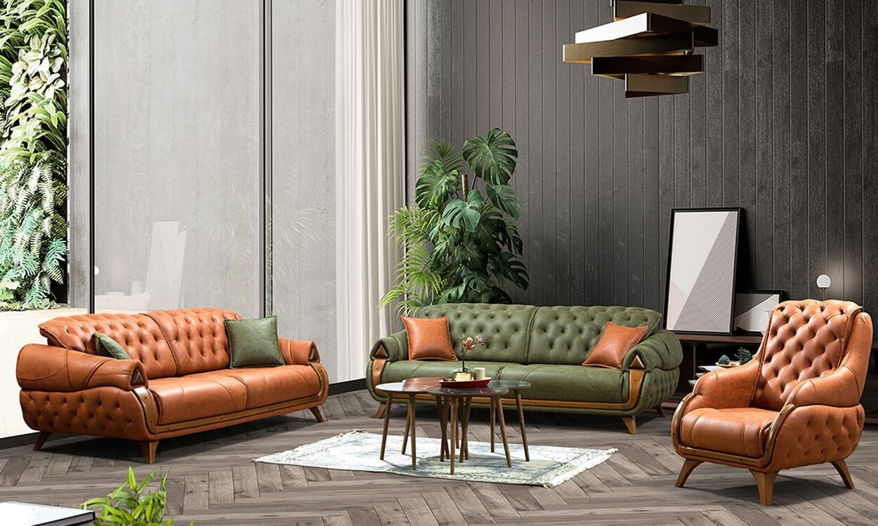 Yıldız Yeşil Chester Koltuk Takımı (3+3+1+1)