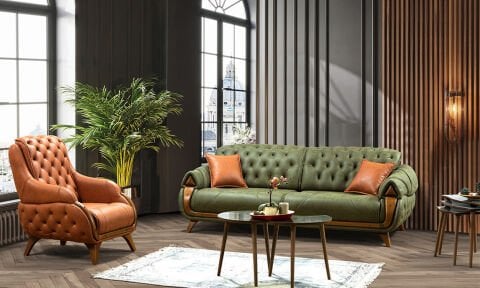 Yıldız Yeşil Chester Koltuk Takımı (3+3+1+1)