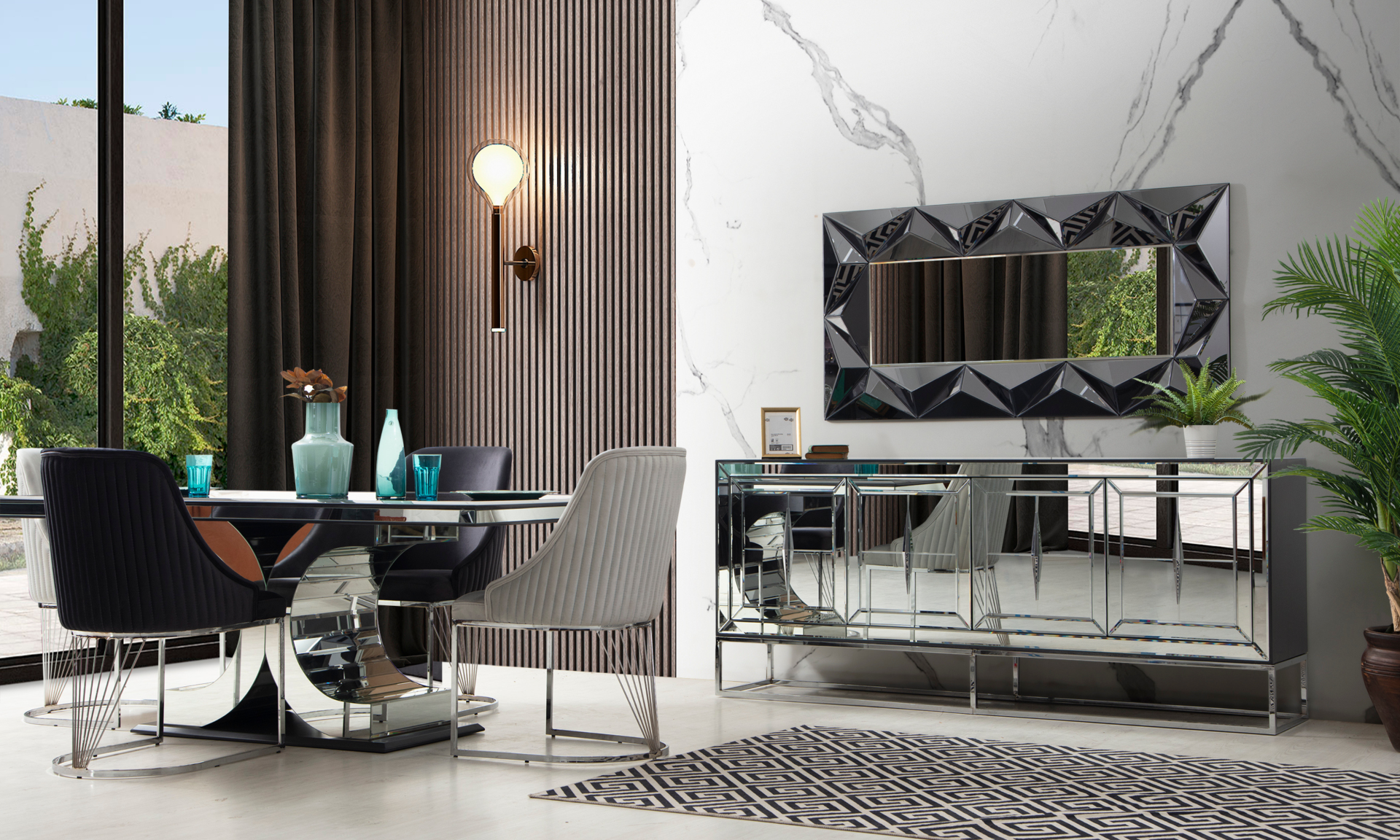 Jaguar Aynalı Yemek Odası Takımı