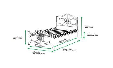 Perra Metal Ferforje Tek Kişilik Karyola 90*200 cm