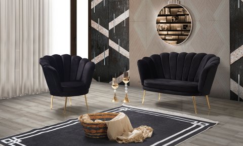 İnci Siyah Çay Seti İkili Koltuk (Salon, Balkon, Cafe Ofis)