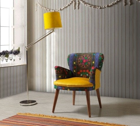 Etnik Desen Sarı 2+1+1 Çay Seti (Balkon, Salon, Ofis, Cafe)