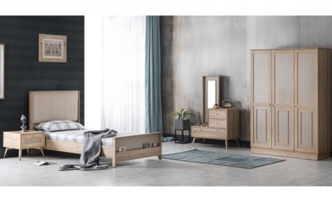 Hazeran Genç Odası Takımı (3 Kapılı Dolap, Komodin, 100*200 cm Başlıklı Karyola)