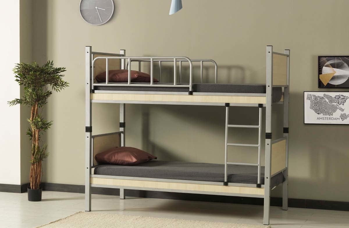 Yurt Ferforje Metal/Ahşap Tek Kişilik Ranza 90x190 cm (Krem)