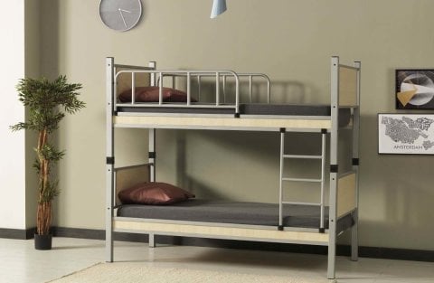 Yurt Ferforje Metal/Ahşap Tek Kişilik Ranza 90x190 cm (Krem)