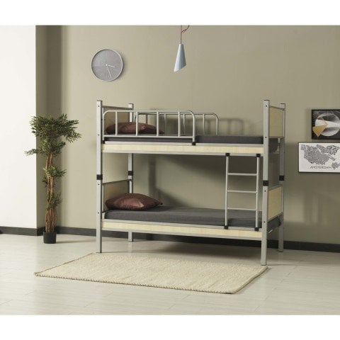 Yurt Ferforje Metal/Ahşap Tek Kişilik Ranza 90x200 cm (Krem)