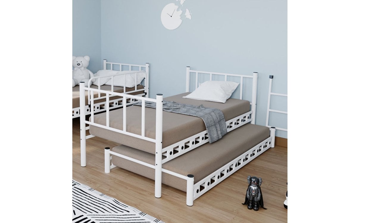 Zambak Metal Ferforje Tek Kişilik Yavrulu Başlıklı Karyola 90*190 cm