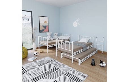 Zambak Metal Ferforje Tek Kişilik Yavrulu Başlıklı Karyola 90*200 cm