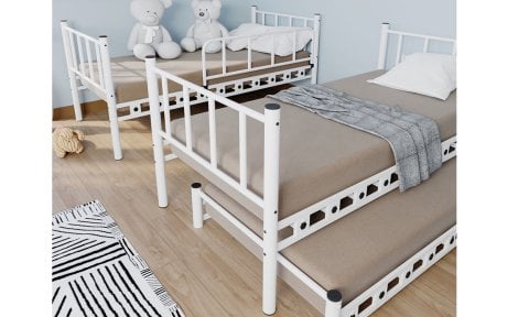 Zambak Metal Ferforje Tek Kişilik Yavrulu Başlıklı Karyola 90*200 cm