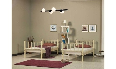 Yurt Ferforje Metal Tek Kişilik Ranza 90x190 cm (Krem)