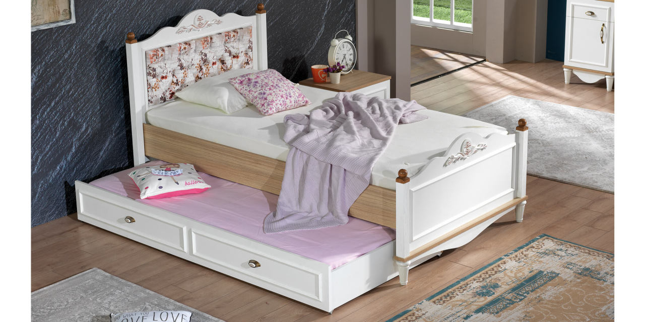 Flora Genç Odası 90x190 cm Başlıklı Yavrulu Karyola