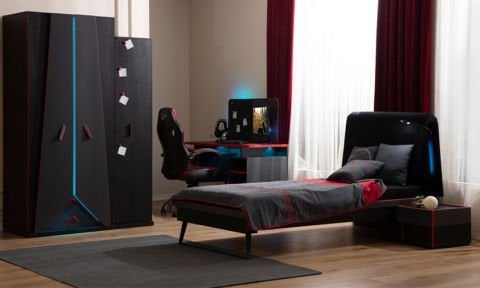 Gamer Genç Odası Takımı (3 Kapılı Dolap * 100-200 Başlıklı Karyola* Komodin)