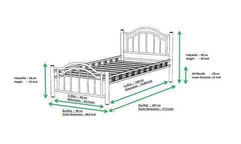 Beray Tek Kişilik Metal Ferforje Karyola 100*200 cm